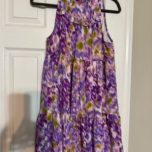 Entro Vibrant Purple and Green Patterned Dress NWOT size med